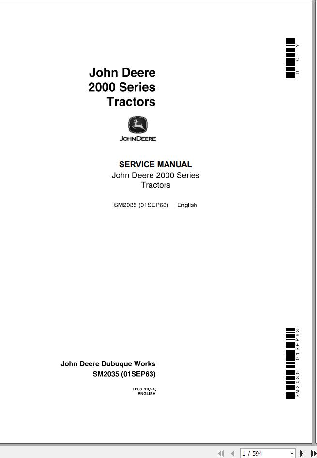 John Deere Tractors 2000 Series Service Manual SM2035 1