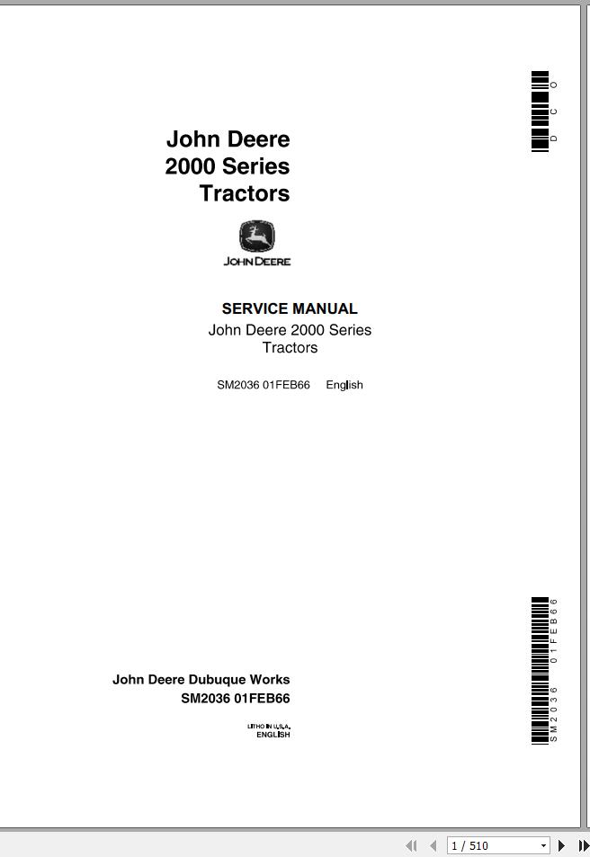 John Deere Tractors 2000 Series Service Manual SM2036 1