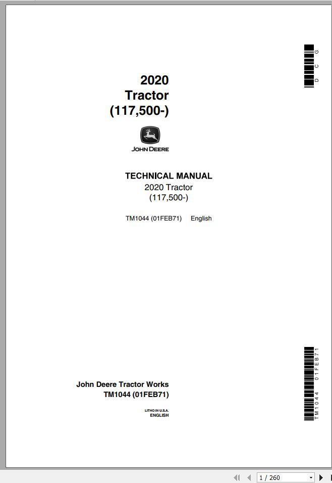 John Deere Tractors 2020 117500 Technical Manual TM1044 1
