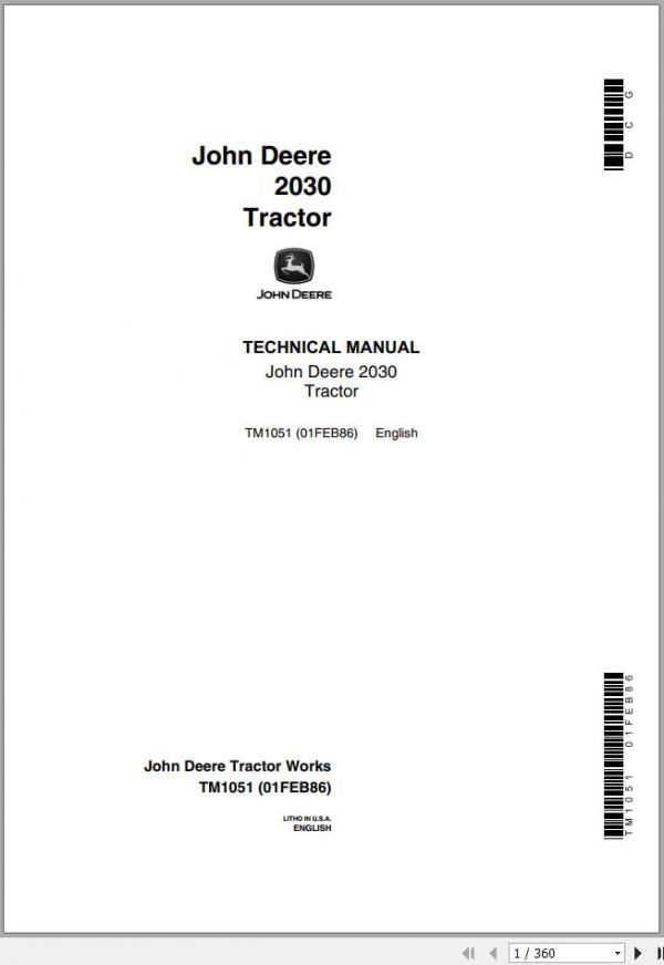 John Deere Tractors 2030 Technical Manual TM1051 1