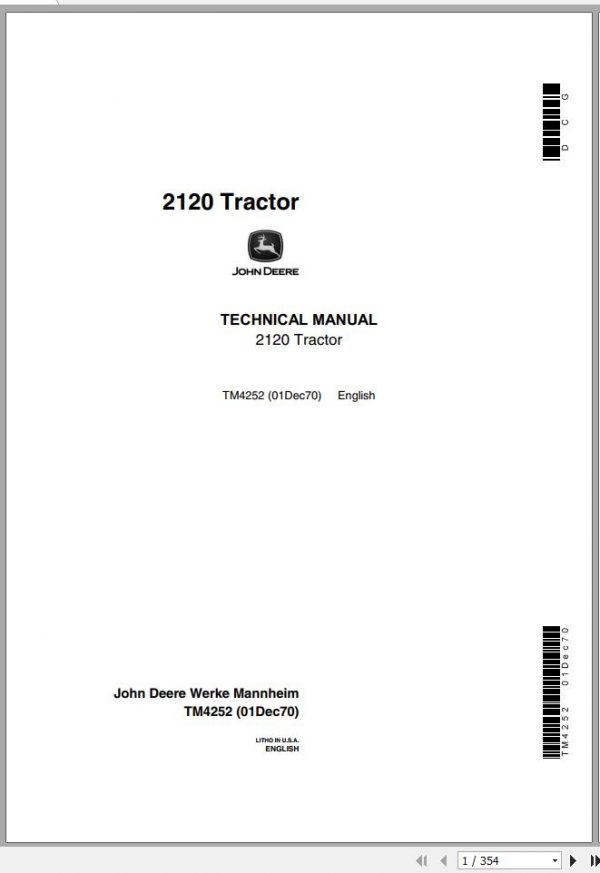 John Deere Tractors 2120 Technical Manual TM4252 1