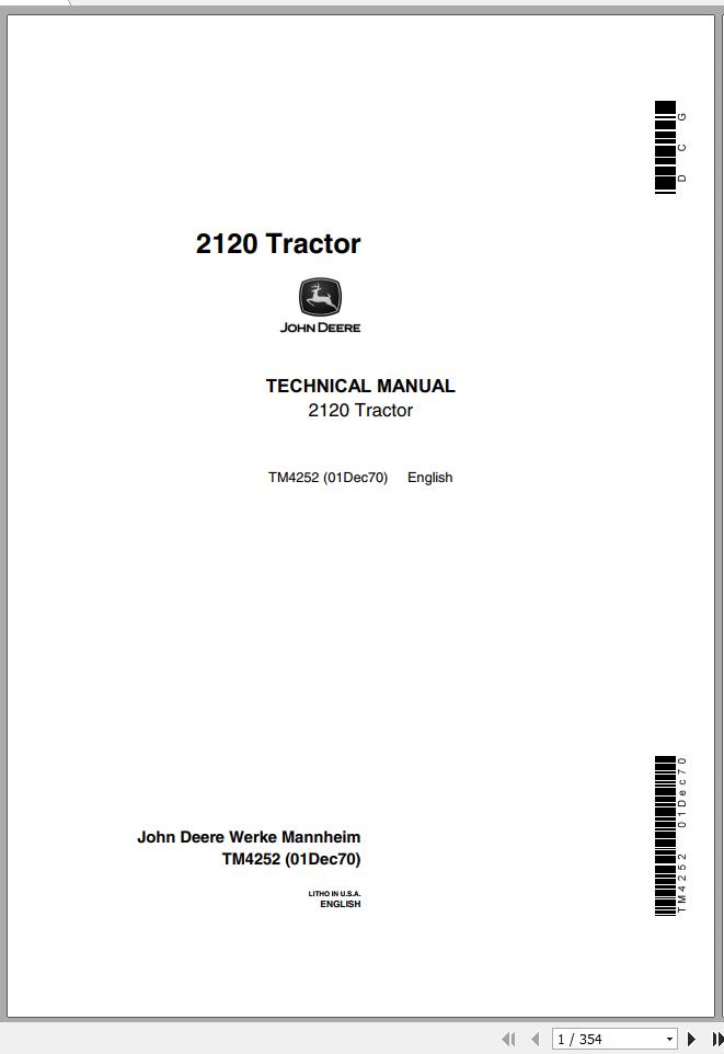 John Deere Tractors 2120 Technical Manual TM4252 1