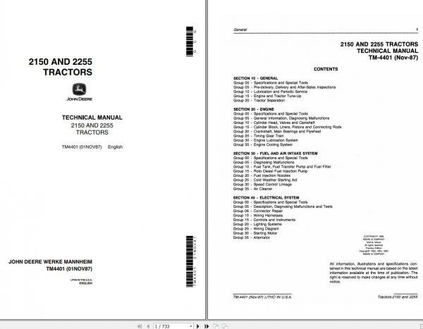 John Deere Tractors 2150 2255 Technical Manual TM4401 1
