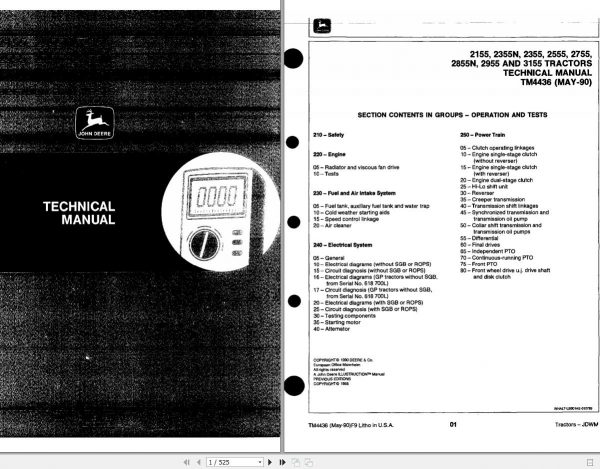 John Deere Tractors 2155 3155 Technical Manual TM4436 1