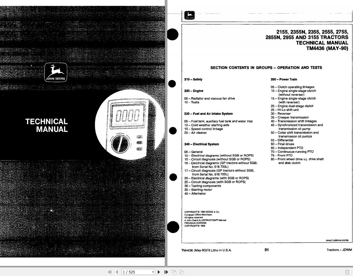John Deere Tractors 2155 3155 Technical Manual TM4436 1