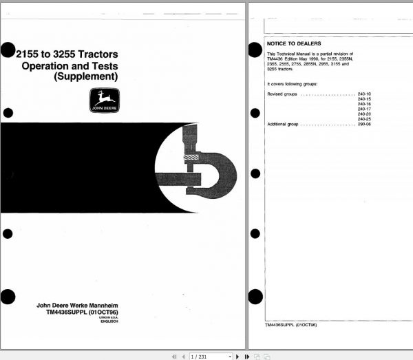 John Deere Tractors 2155 3255 Operation and Test Technical Manual TM4436 1