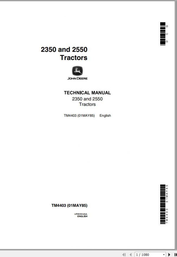 John Deere Tractors 2350 2550 Technical Manual TM4403 1