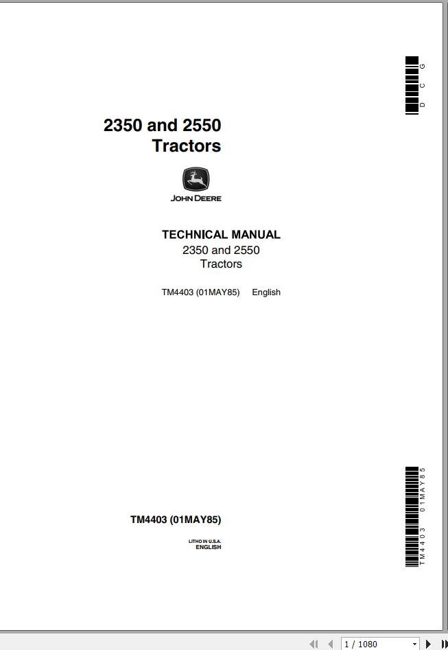 John Deere Tractors 2350 2550 Technical Manual TM4403 1