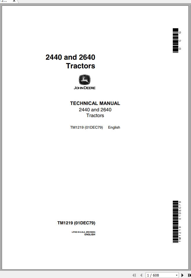 John Deere Tractors 2440 2640 Technical Manual TM1219 1