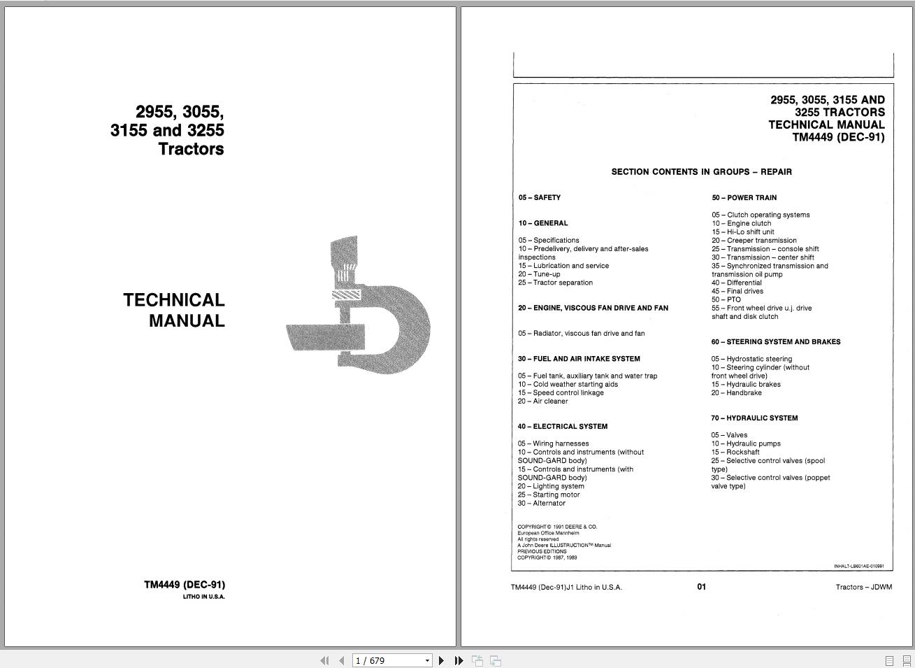 John Deere Tractors 2955 3055 3155 3255 Technical Manual TM4449 1