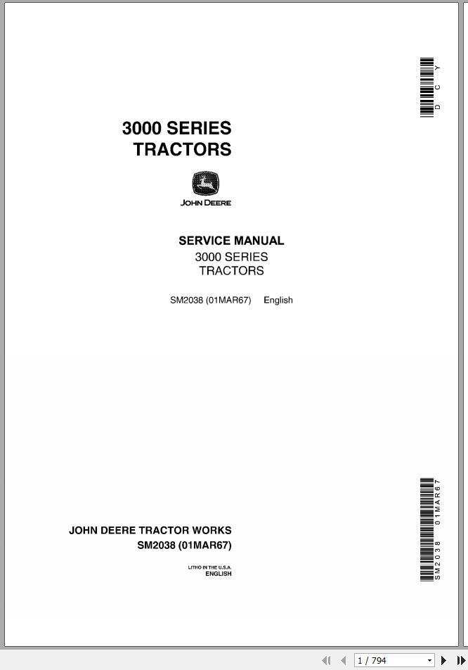 John Deere Tractors 3000 Series Service Manual SM2038