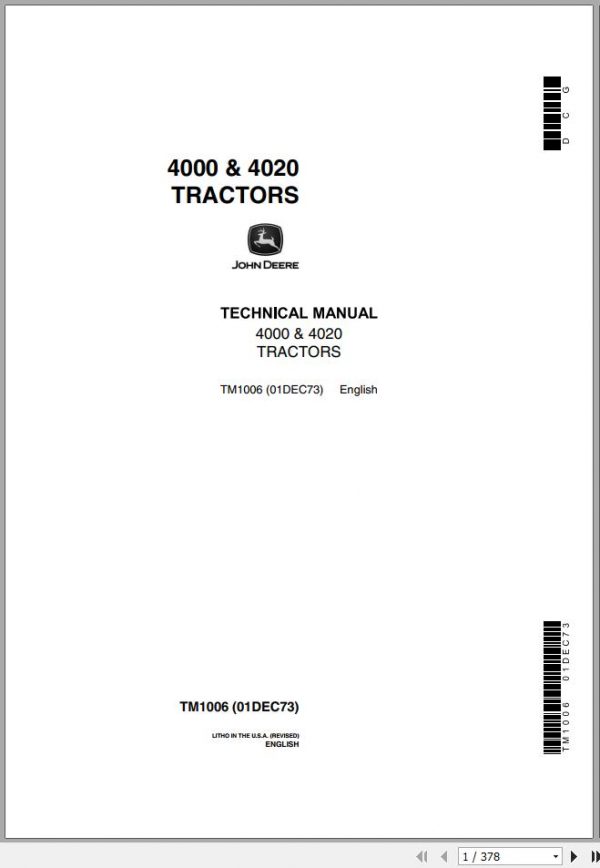 John Deere Tractors 4000 4020 Technical Manual TM1006 1