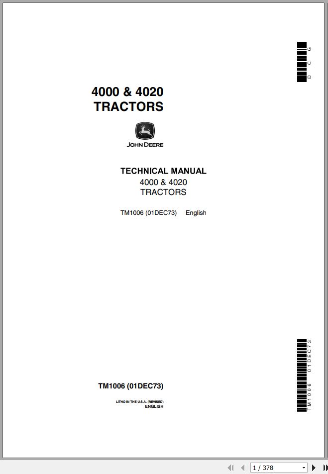 John Deere Tractors 4000 4020 Technical Manual TM1006 1