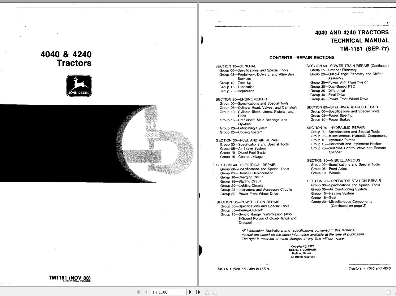 John Deere Tractors 4040 4240 Technical Manual TM1181 1
