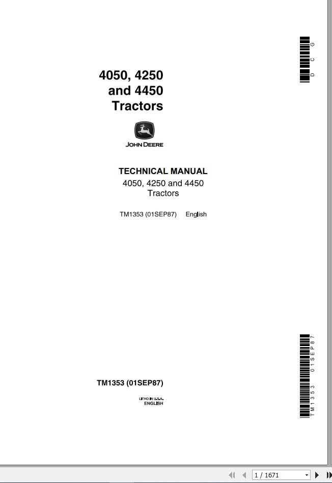 John Deere Tractors 4050 4250 4450 Technical Manual TM1353 1