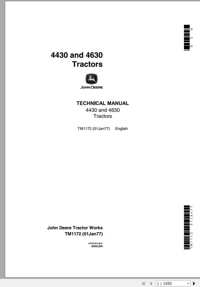 John Deere Tractors 4430 4630 Technical Manual TM1172 1