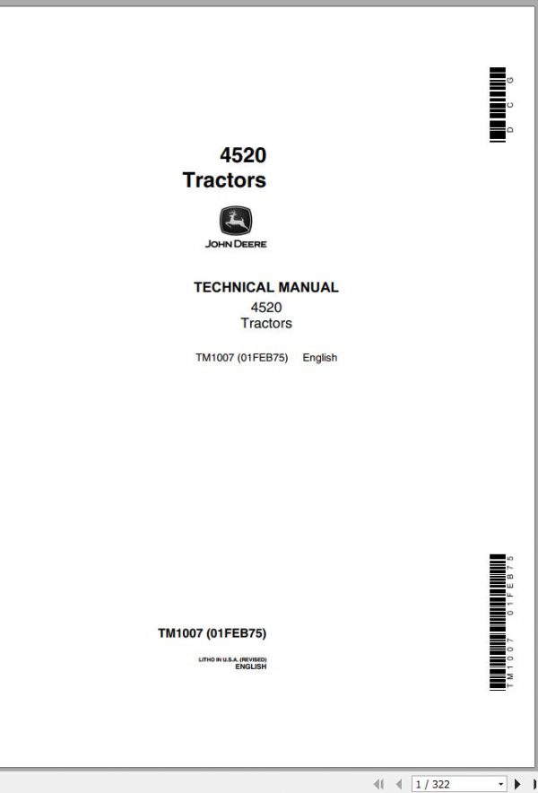 John Deere Tractors 4520 Technical Manual TM1007 1