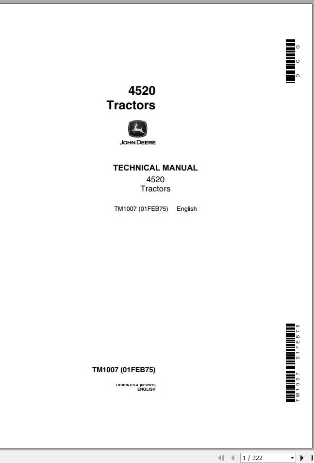 John Deere Tractors 4520 Technical Manual TM1007 1