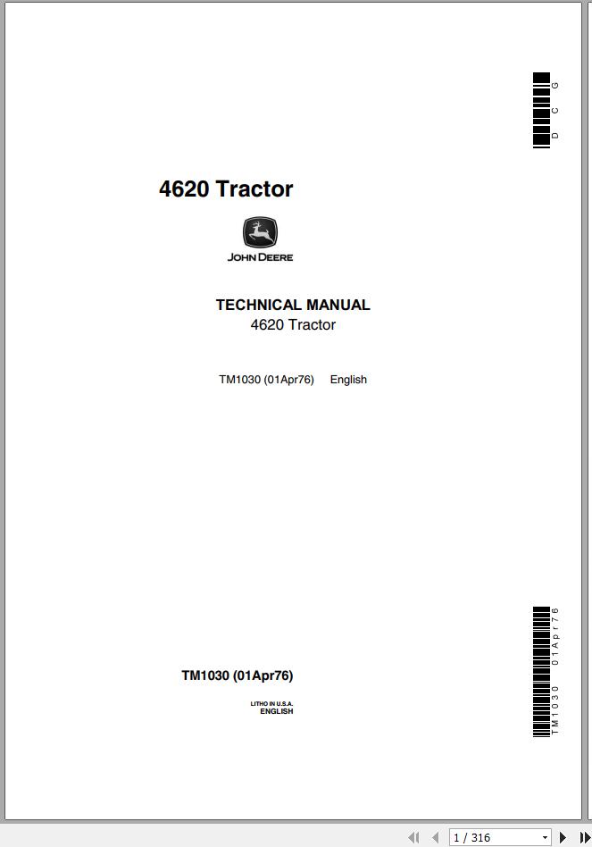John Deere Tractors 4620 Technical Manual TM1030 1