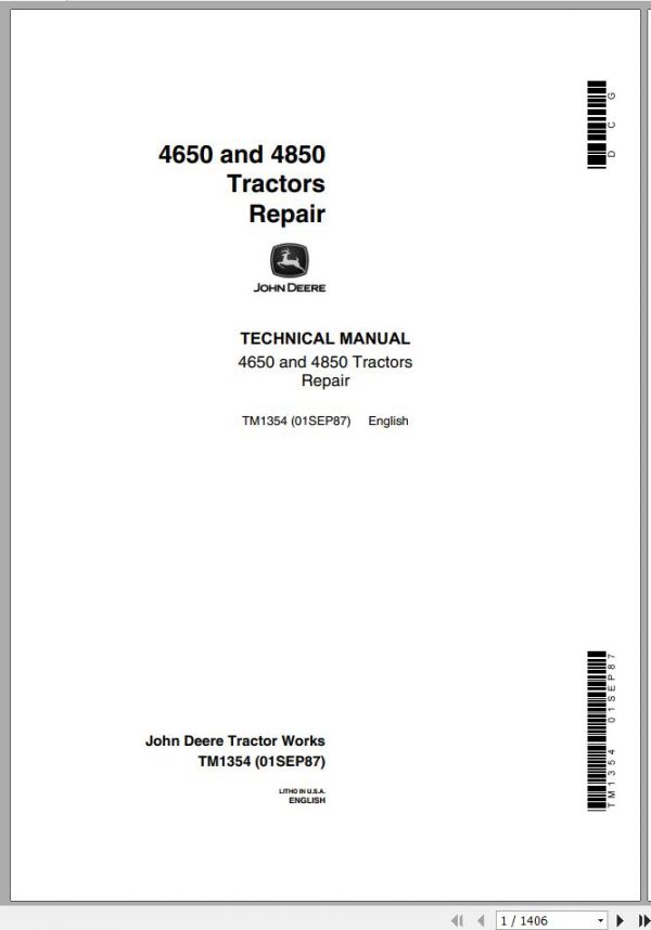 John Deere Tractors 4650 4850 Repair Technical Manual TM1354 1