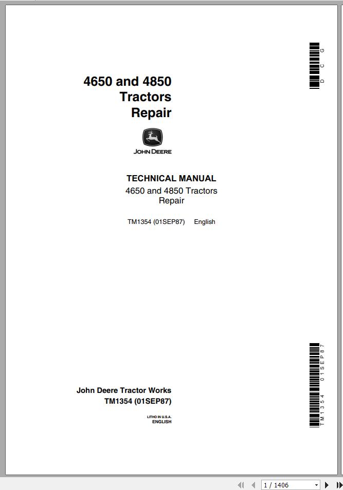 John Deere Tractors 4650 4850 Repair Technical Manual TM1354 1