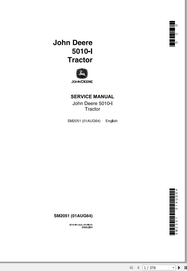 John Deere Tractors 5010 I Service Manual SM2051 1