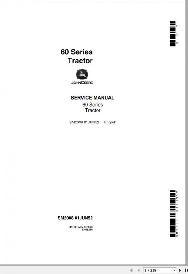 John Deere Tractors 60 Series Service Manual SM2008 1