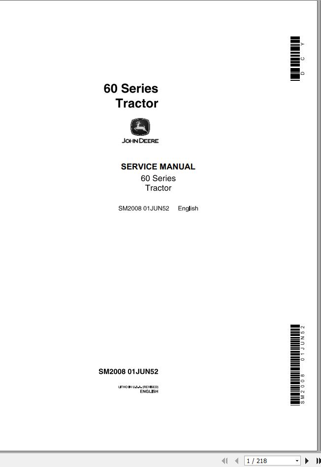 John Deere Tractors 60 Series Service Manual SM2008 1
