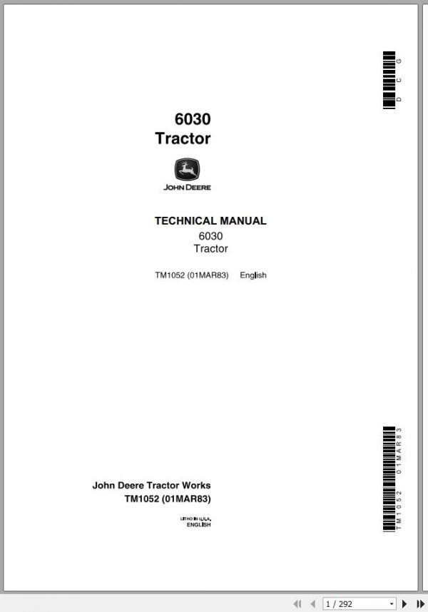 John Deere Tractors 6030 Technical Manual TM1052 1