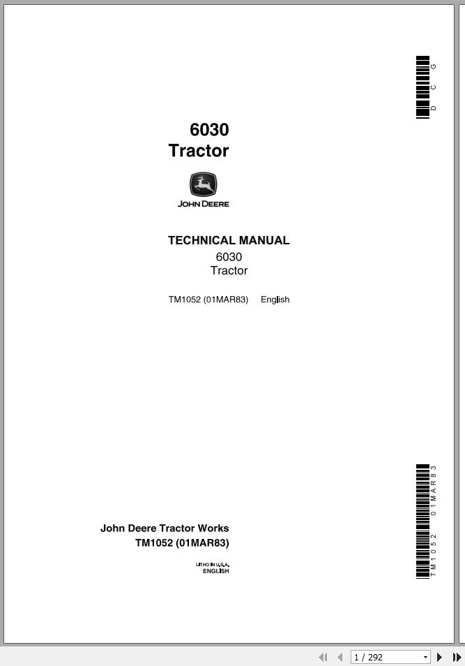 John Deere Tractors 6030 Technical Manual TM1052 1