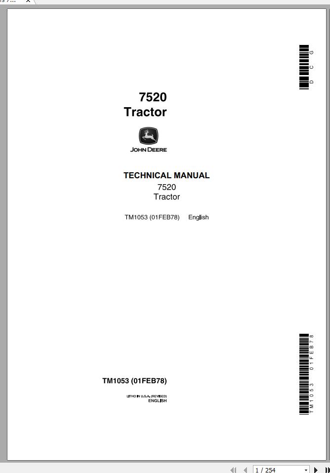 John Deere Tractors 7520 Technical Manual TM1053 1