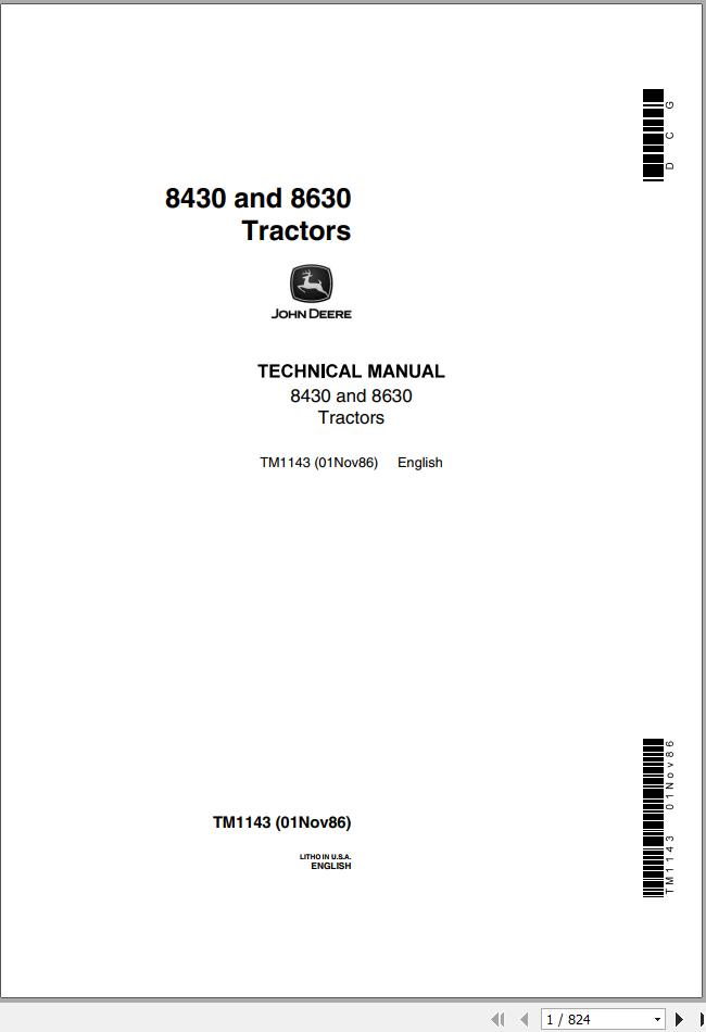 John Deere Tractors 8430 8630 Technical Manual TM1143 1