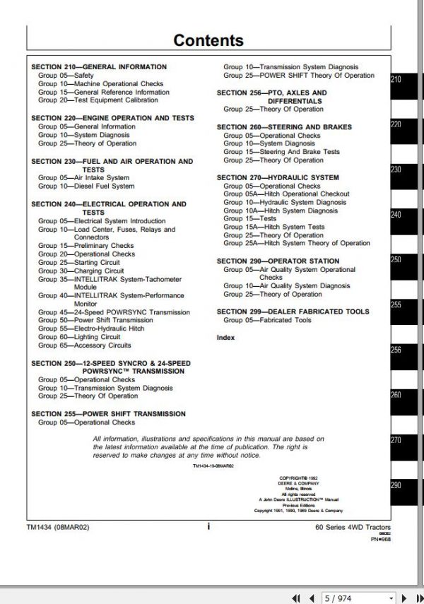 John Deere Tractors 8560 8760 8960 Operation Test Manual TM1434 2