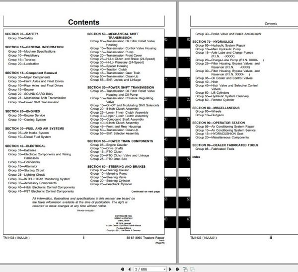 John Deere Tractors 8560 8760 8960 Repair Manual TM1433 2