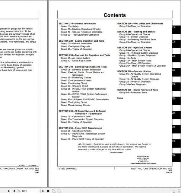 John Deere Tractors 8570 8770 8870 8970 Operation Test Manual TM1550 2