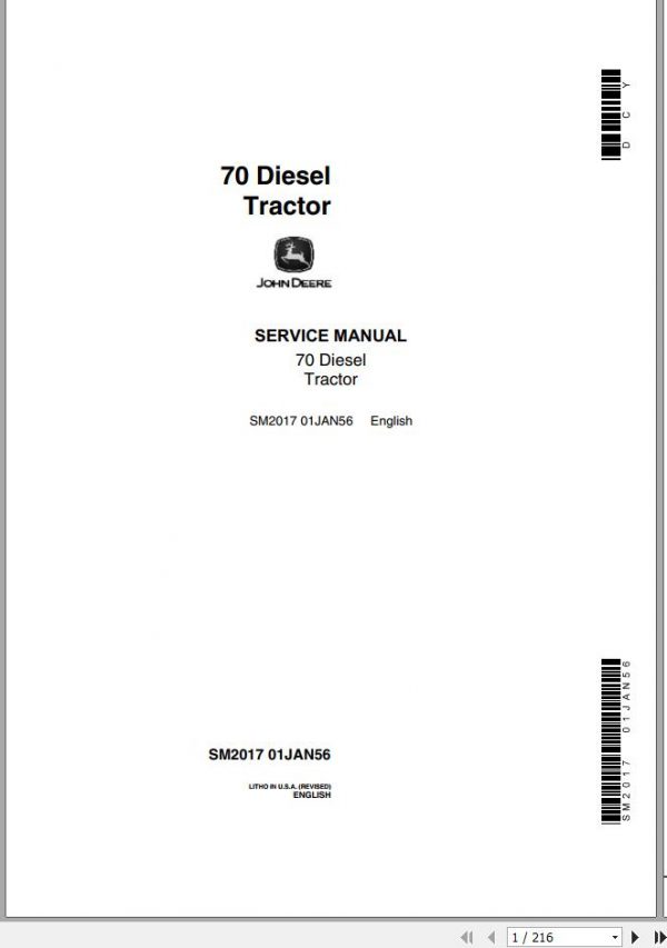 John Deere Tractors Diesel 70 Service Manual SM2017 1