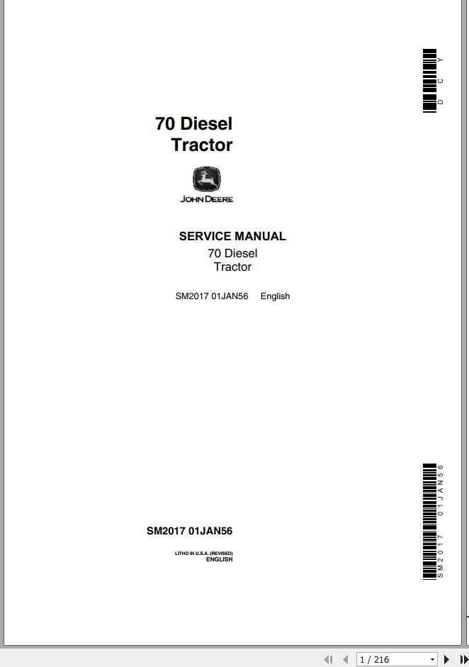 John Deere Tractors Diesel 70 Service Manual SM2017 1