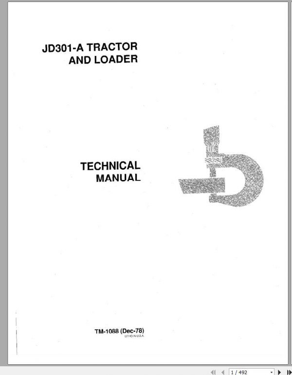 John Deere Tractors Loaders JD301 A Technical Manual TM1088 1