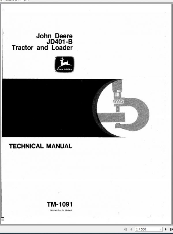 John Deere Tractors Loaders JD401 B Technical Manual TM1091 1