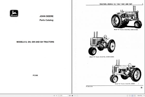 John Deere Tractors Models G GN GW GH Parts Catalog PC369 1