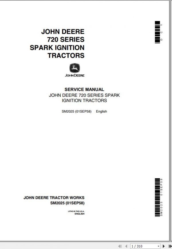John Deere Tractors Spark Ignition 720 Series Service Manual SM2025 1