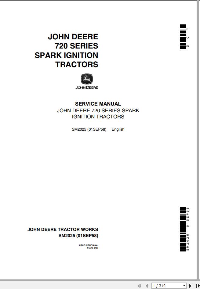 John Deere Tractors Spark Ignition 720 Series Service Manual SM2025 1