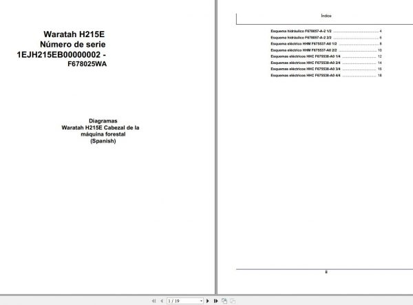 John Deere Waratah H215E F678025WA Hydraulic Electric Schematic 2008 ES