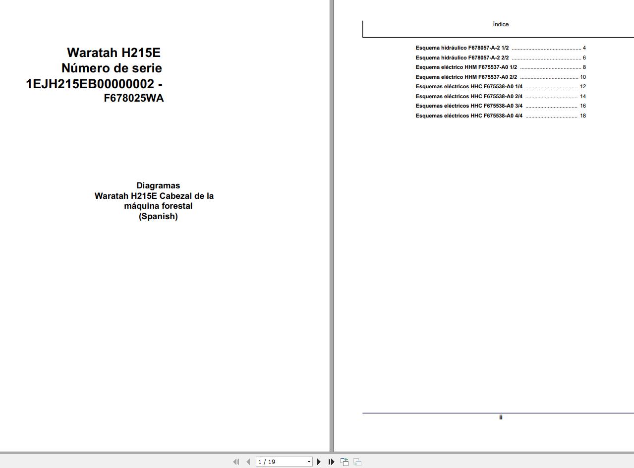 John Deere Waratah H215E F678025WA Hydraulic Electric Schematic 2008 ES