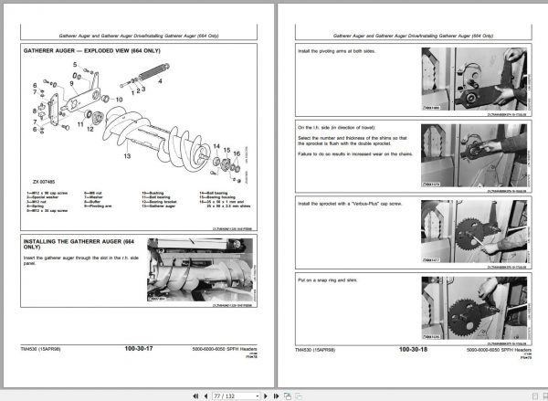 John Deere Windrow Pickups 664 665R 666 666R 630 630A 645 645A Technical Manual TM4530 2