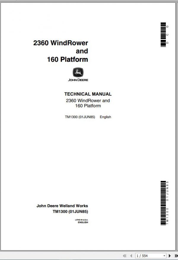 John Deere Windrower 2360 160 Platform Technical Manual TM1300 1