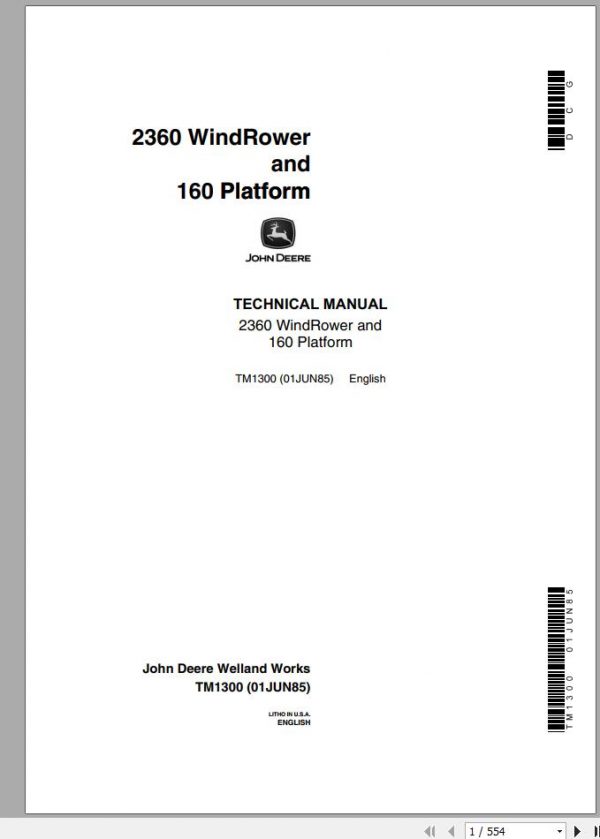 John Deere Winrower 2360 160 Platform Technical Manual TM1300 1