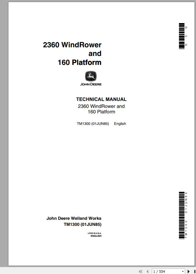 John Deere Winrower 2360 160 Platform Technical Manual TM1300 1
