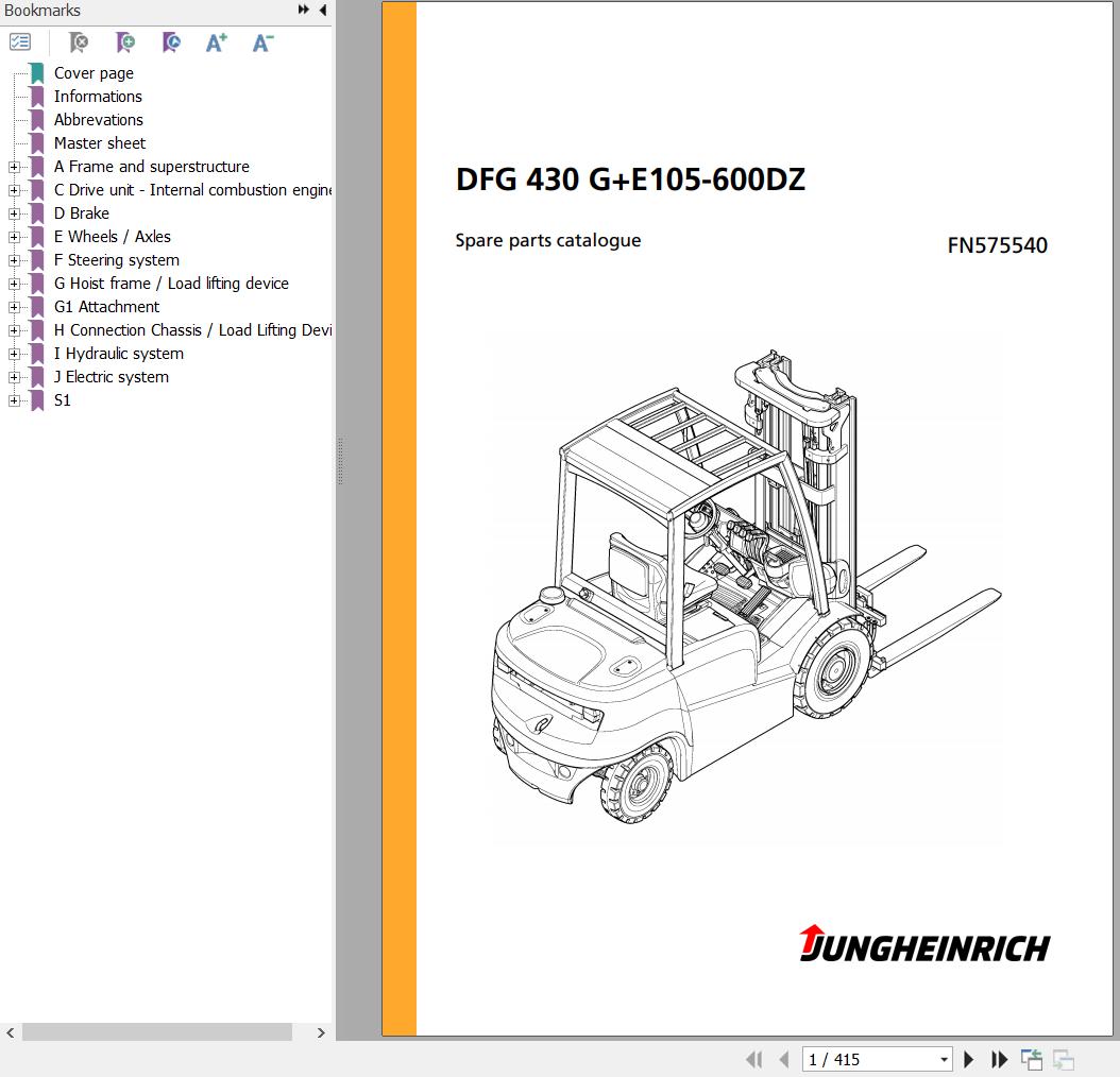 Jungheinrich Forklift DFG 430 GE105 600DZ Spare Parts Manual FN575540 1
