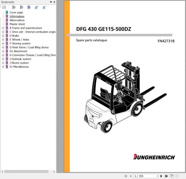 Jungheinrich Forklift DFG 430 GE115 500DZ Spare Parts Manual FN427318 944 1